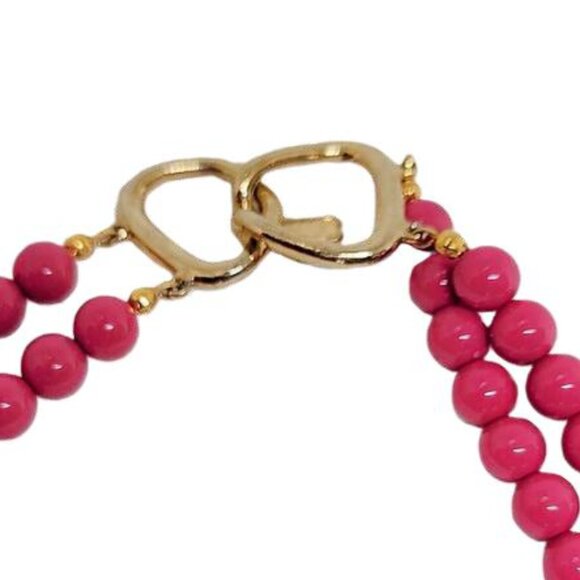 Vintage Beaded Necklace Two Strand Two Barrel Shaped Beads Pink Gold Tone - Picture 4 of 10